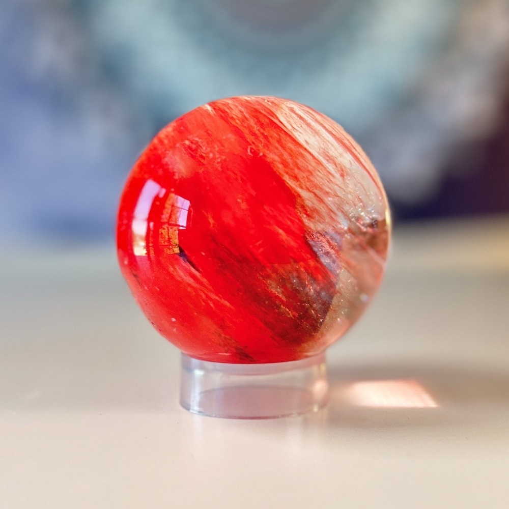 Clear Smelt Red Quartz Sphere 88 mm, 1.69 lb
